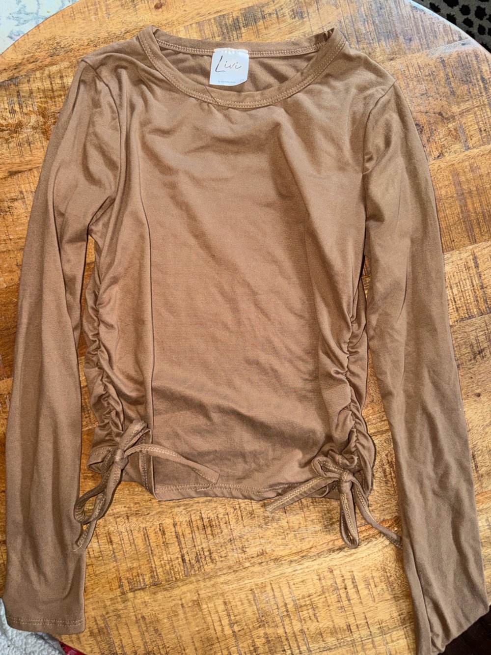 Livi Active Brown Long Sleeve Drawstring Side Top